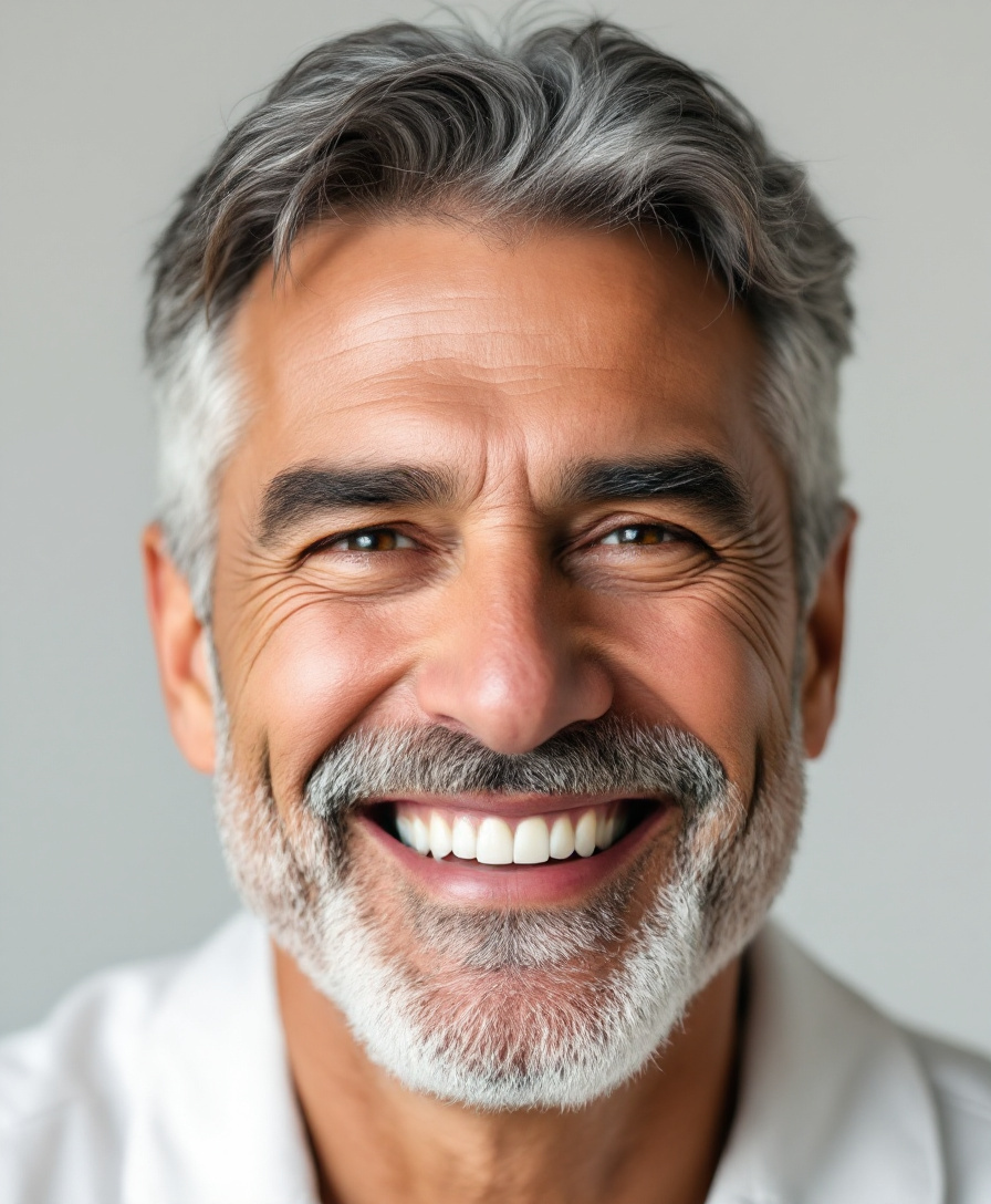 A confident man with a full, natural new smile after All-on-4 dental implants