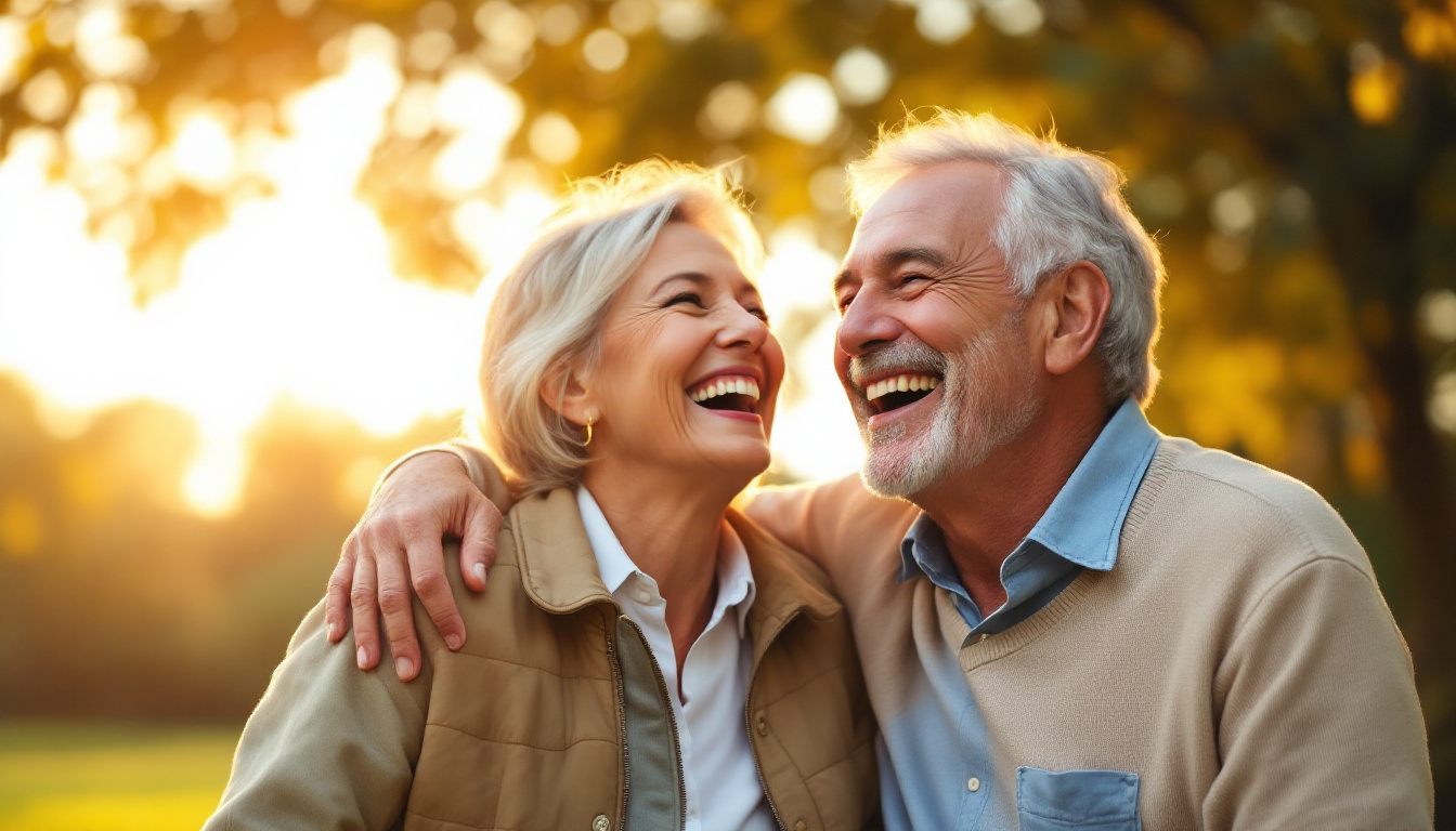 A couple smiling with confidence after full-arch dental implant treatment